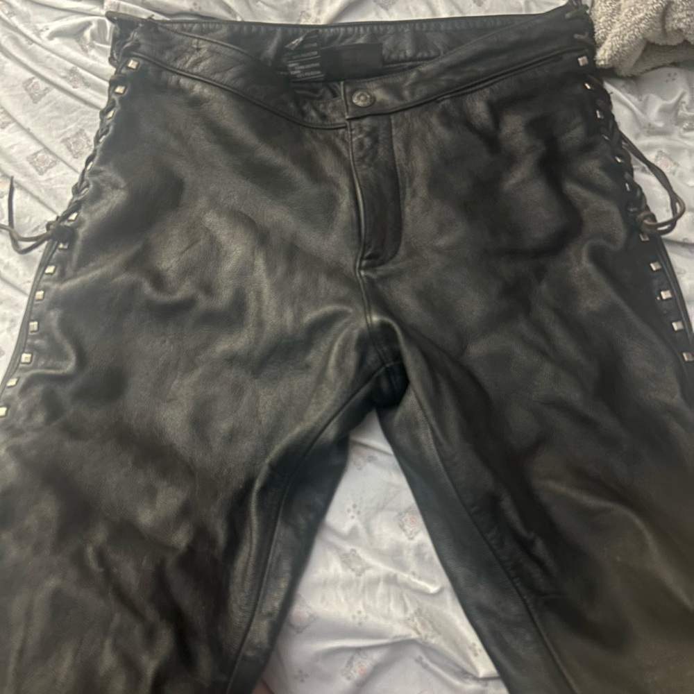 Harley-Davidson Black Leather Trousers with Studs
